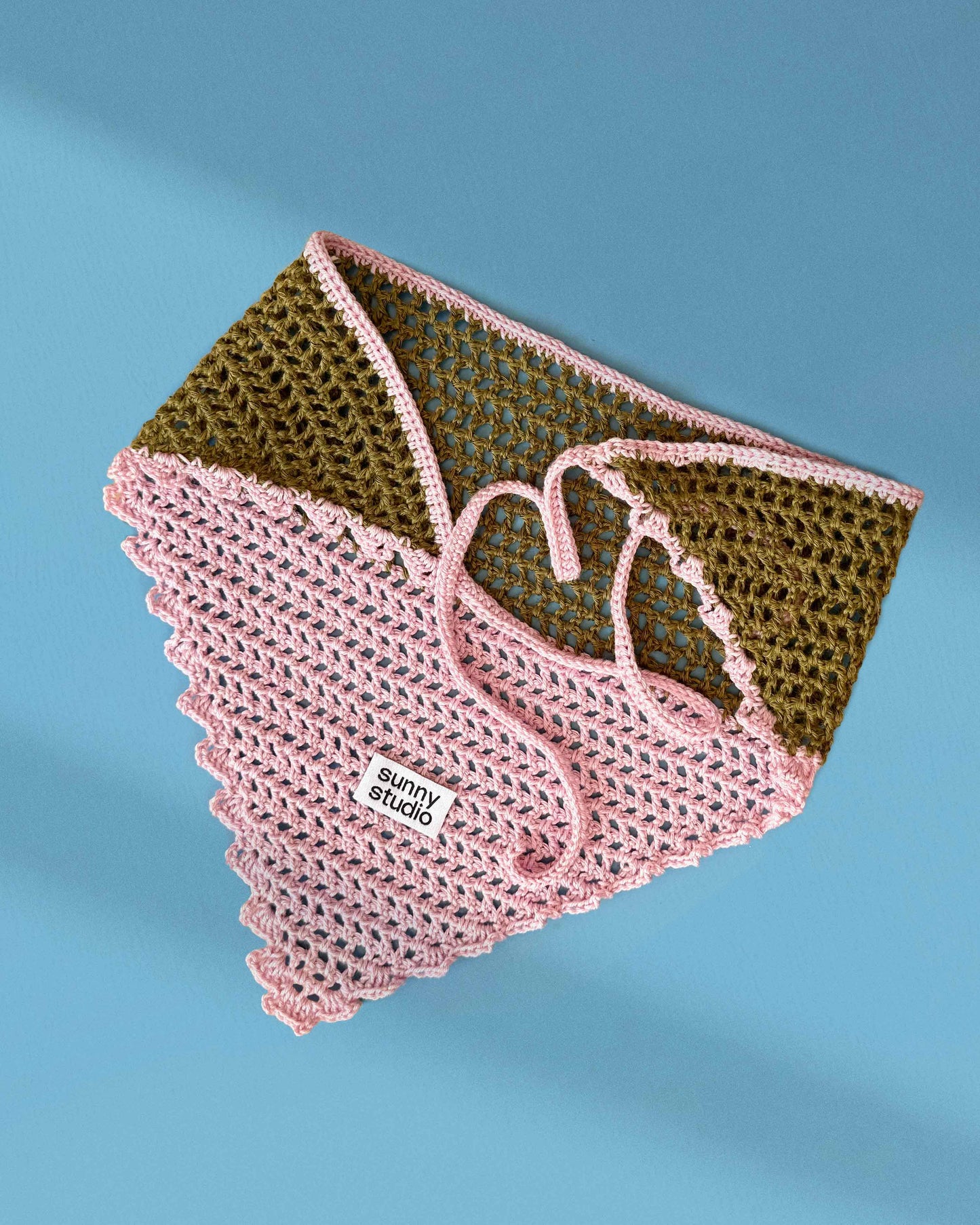 Handmade Crochet Bandana - Pink/Khaki