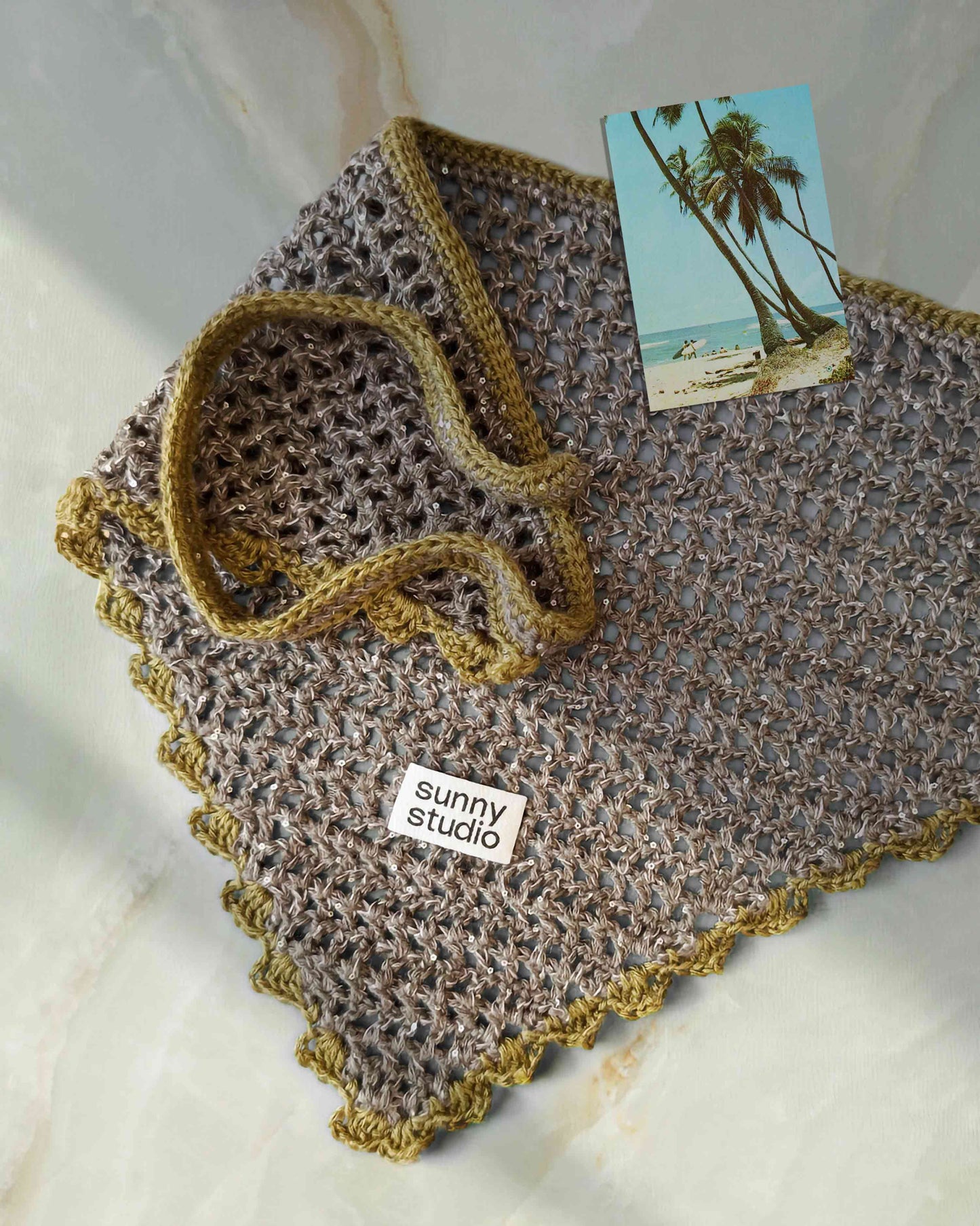 Handmade Crochet Bandana - Gray/Khaki