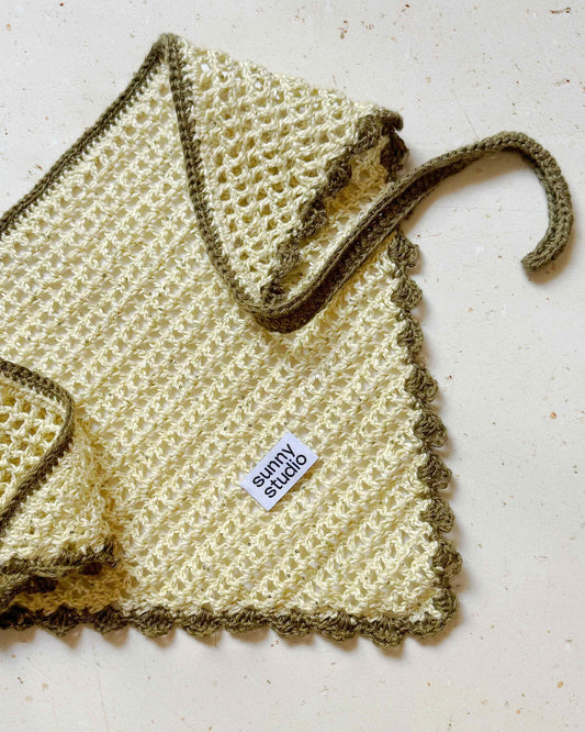 Handmade Crochet Bandana - Lemon/Khaki