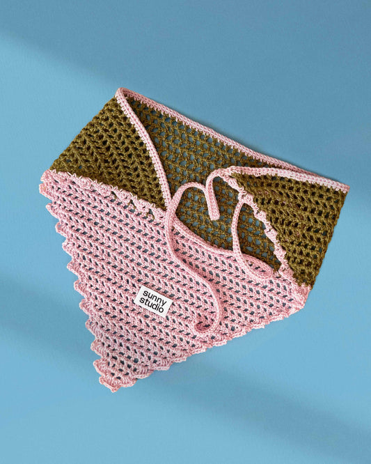 Handmade Crochet Bandana - Pink/Khaki